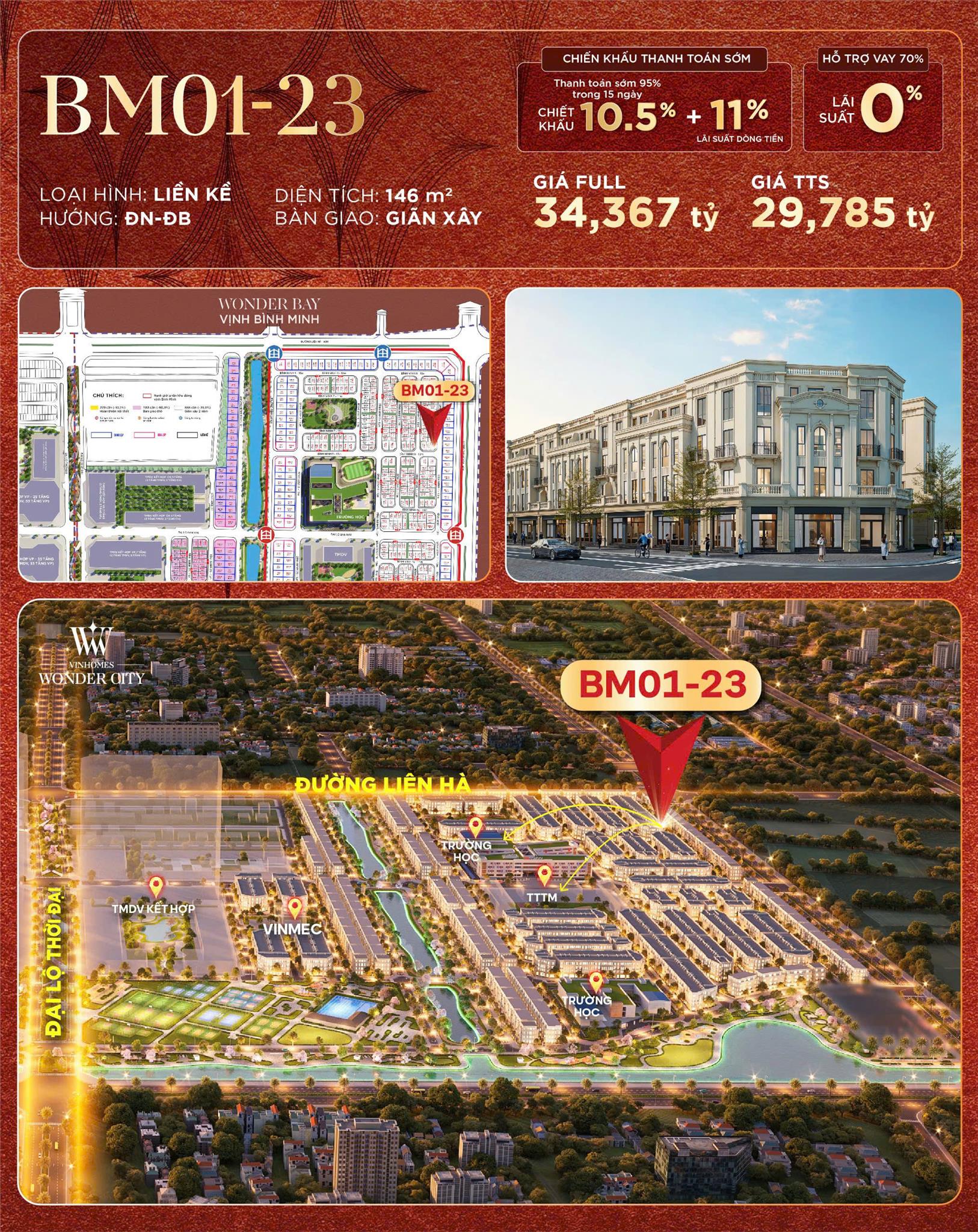 Cần bán căn liền kề Shop phân khu Bình Minh Vinhomes Đan Phượng, Diện tích 146m², hướng Đông Nam - - Ảnh chính